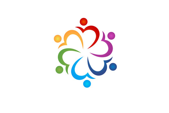 Teamwork unity people logo charity nonprofit organization diversity concept vector image design six people in a hug