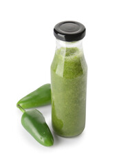 Bottle of Tomatillo Salsa Verde sauce on white background