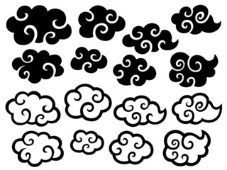 シルエットと線の和風の雲のイラスト