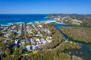 Aerial drone images overlooking North Avoca and Avoca Beach NSW Australia 