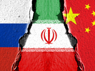 Chinese flag. Russian flag. Iran flag