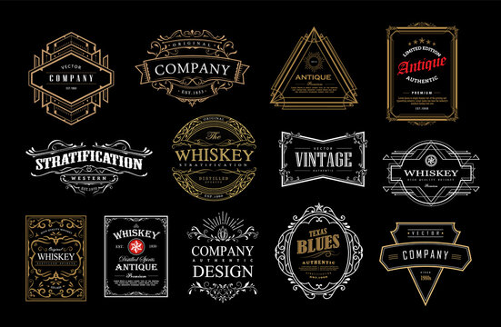 Set of antique frame whiskey label vintage retro border vector illustration
