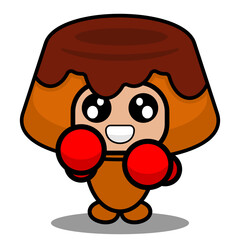 vector cartoon character cute brown cake food mascot costume wearing boxing gloves
