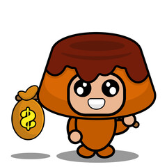 vector cartoon character cute brown cake food mascot costume carrying coin bag