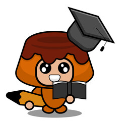 vector cartoon character mascot costume food cute brown cake holding pencil and book wearing graduation cap