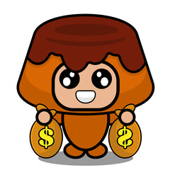vector cartoon character cute brown cake food mascot costume holding money bag