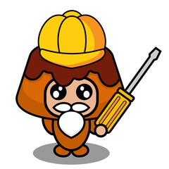vector cartoon character mascot costume food cute brown cake holding screwdriver
