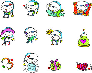 Vector illustration cute cartoon penguin series background frame card