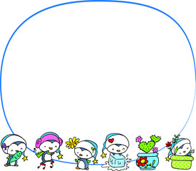 Vector illustration cute cartoon penguin series background frame card