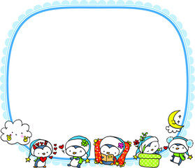 Vector illustration cute cartoon penguin series background frame card
