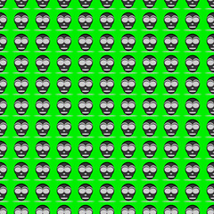 seamless lined cartoon style alien face wallpaper on green background