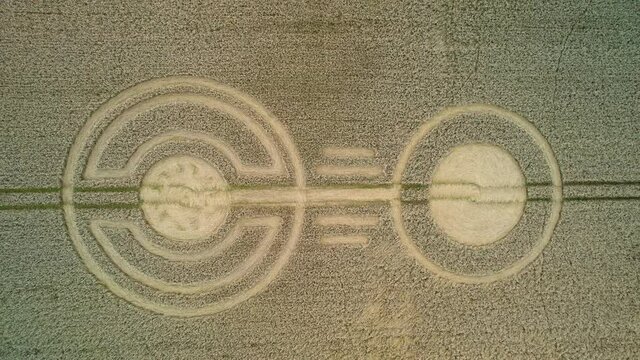 Sydmonton rural wheat field countryside farmland crop circles art aerial rising birdseye view