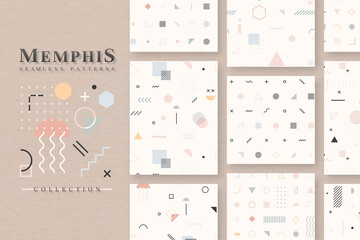 Beige Memphis seamless pattern vector set