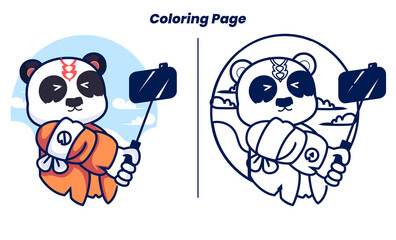 panda taking photo with coloring pages