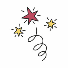 Star and doodle style salute. Fireworks for holiday. Drawing with contour line.