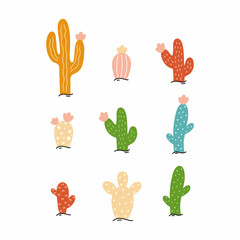 Set with cute cactus for decorating postcards and printing on clothes.