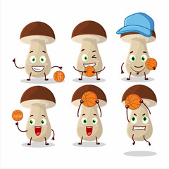 Talented boletus edulis cartoon character as a basketball athlete