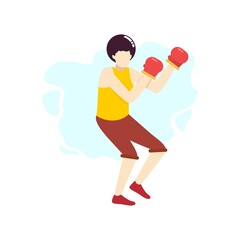 Sport man with afro hair model during boxing exercise people character flat design vector illustration