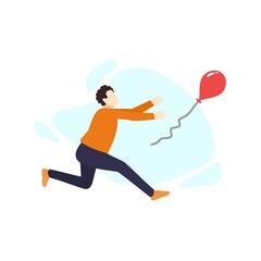 man is running try to catch balloon people character flat design vector illustration