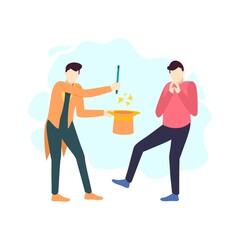 man play fun magic show fantasy people character flat design vector illustration