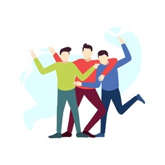 three man are embracing each other friend holiday people character flat design vector illustration