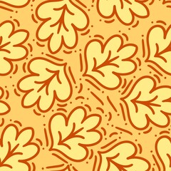 red yellow maple autumn nature foliage leaves repeat seamless pattern doodle cartoon style wallpaper vector illustration