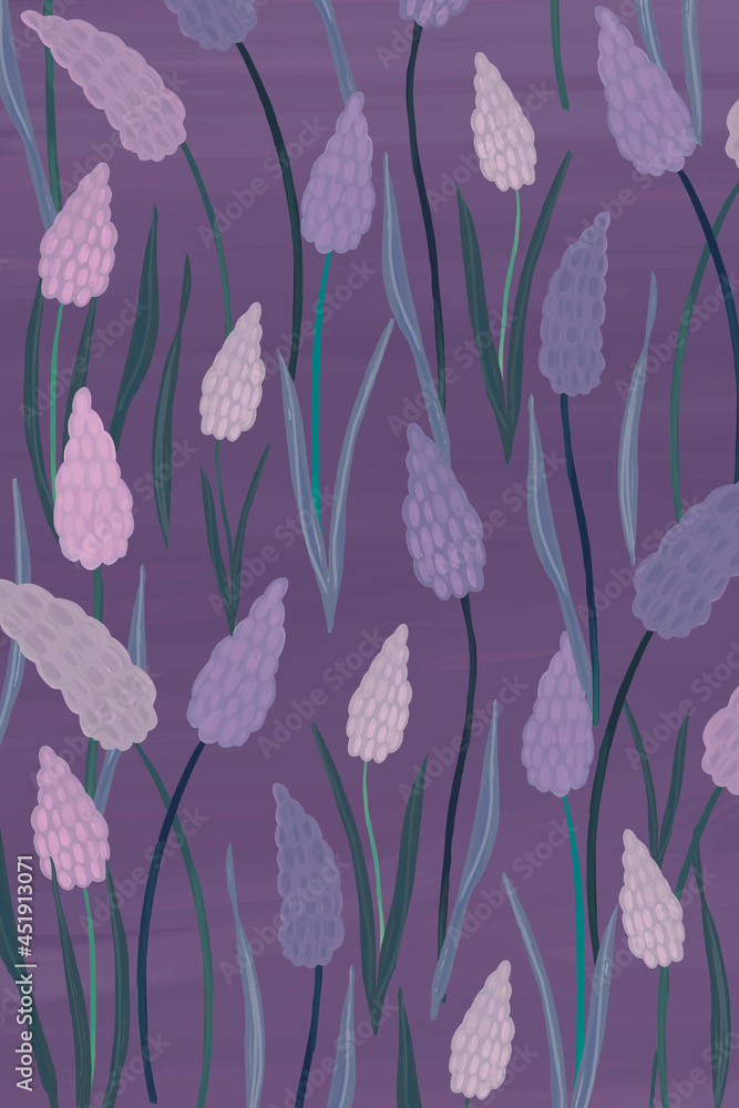 Poster hand drawn grape hyacinth patterned background vector