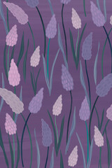 Hand drawn grape hyacinth patterned background vector