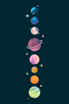 Colorful galaxy watercolor doodle on black background vector