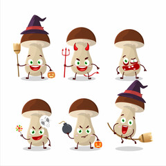 Halloween expression emoticons with cartoon character of boletus edulis
