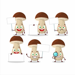 Boletus edulis cartoon character bring information board