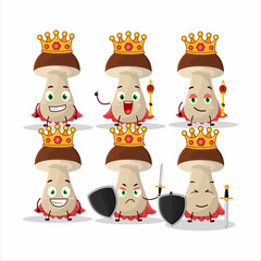 A Charismatic King boletus edulis cartoon character wearing a gold crown