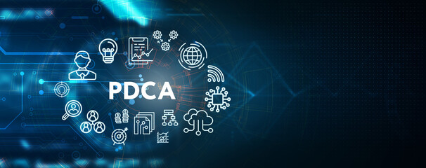 PDCA Plan Do Act Check Business technology concept. Technology, Internet and network concept.