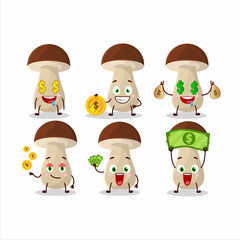 Boletus edulis cartoon character with cute emoticon bring money