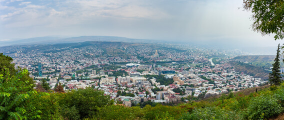 Panoramic view of Tbilisi with Sameba, Trinity Church and other landmarks