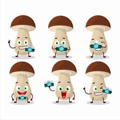 Photographer profession emoticon with boletus edulis cartoon character