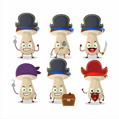 Cartoon character of boletus edulis with various pirates emoticons