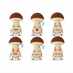Obraz premium Cartoon character of boletus edulis with sleepy expression
