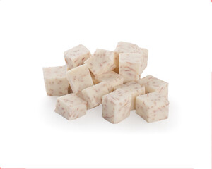 Cube of taro root isolated on a white background