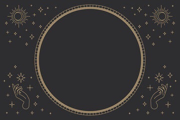 Two open hands vector round frame linear style on black background