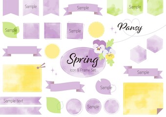 春のアイコン・フレームセット　水彩風
