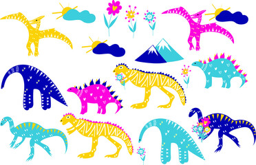 Fototapeta na wymiar Dinosaurs clipart vector collection. Dinosaurs illustration in cartoon style in vector.