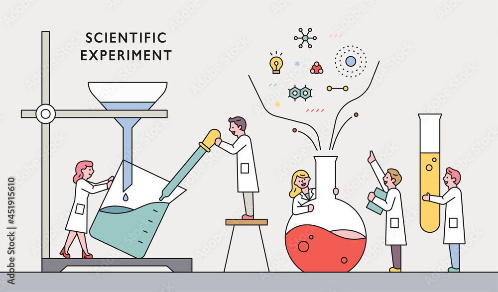 Wall mural scientists are experimenting with huge experimental equipment. vector design illustrations.