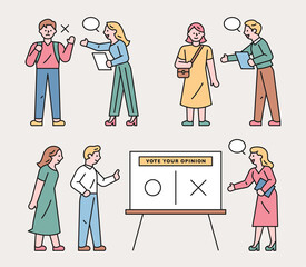 People doing a survey on the street. vector design illustrations.