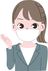 マスクをして説明をするビジネスウーマン