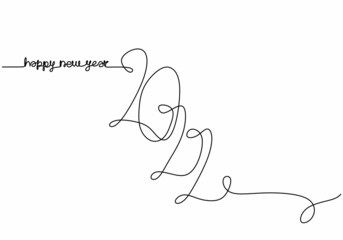 new year 2022 continuous one line drawing, minimalist text vector illustration, isolated on white background for celebration and banner.
