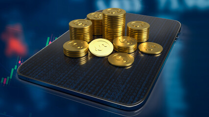 gold coins on tablet for business concept 3d rendering