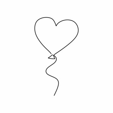Heart shaped balloon. Continuous drawing line art style. Simple minimal sketch flat design. Symbol of love