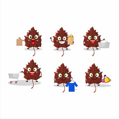 A Rich hawthorn leaf mascot design style going shopping
