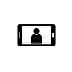 illustration of a phone in a man's hand. isolated on white background